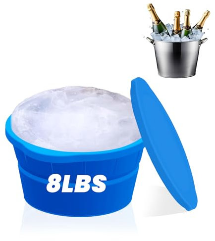 Domigard 3,6 KG Extra Grande Stampi per Ghiaccio, Stampi Ghiaccio in Silicone con Coperchio, ø245x(h)128mm, Contenitore per Cubetti di Ghiaccio di Grandi per Bagno Freddo o Refrigeratore(Blu)