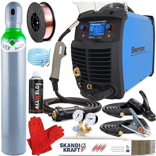 Sherman DIGIMIG 205 LCD SYN - Soldador Inverter Profesional 200 A - Sinergia - MIG/MAG, MMA, TIG Lift, Flux - Memoria de Ajustes - 2 Tiempos y 4 Tiempos, Función Fan Stop - Set Pro