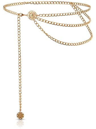 LIHIQIYA Cadena de vientre dorada para mujer, cadena de cintura para Halloween, cinturón de cintura multicapa, cinturón ajustable, cadena para el cuerpo, joyas, cinturón de moda, cadena de cadera para