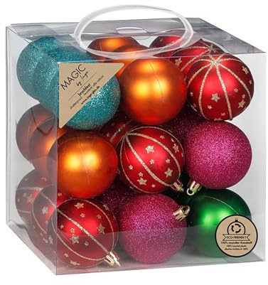 Inge-glas Weihnachtskugeln Kunststoff 6cm 27er Set - bruchsicher & mit Glitzer - Christbaumkugeln für Weihnachtsbaum - Weihnachtsbaumkugeln & Christbaumschmuck zu Weihnachten - Mille Fiori