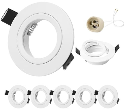 GeyouLux Marco Foco Empotrable Blanco Incl. GU10 Zócalo Ojos de buey led para techo Aluminio Downlight led techo empotrable Para Ø50MM MR16 Lámparas O Halógena Baño Sala Cocina, 6 Pack, 68mm