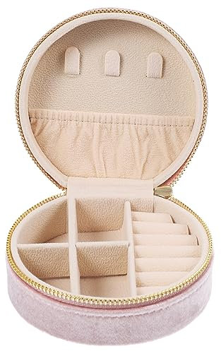 TOPPERFUN Portagioielli Da Viaggio Piccolo, Mini Custodia Portagioie Portatile in Velluto Rosa, Organizer Compatto Per Anelli, Orecchini e Collane, Per Viaggi e Uso Quotidiano