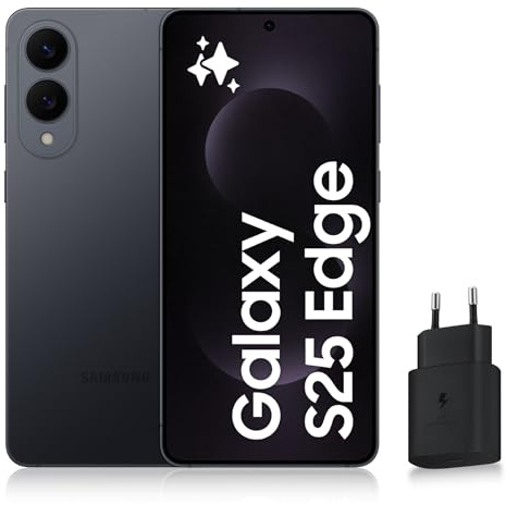 Samsung Galaxy S25 Edge, Smartphone Android 5G avec Galaxy AI, 256 Go, Chargeur Secteur Rapide 25W Inclus, Smartphone déverrouillé, Noir Absolu Titane, Version FR