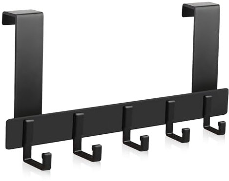 Türgarderobe zum Einhängen mit 5 Haken, ELEPRUC Türhaken zum Einhängen, Kleiderhaken Tür, Kleiderhaken aus Raum-Aluminium, Haken Tür für 2cm Dicke Türen für Badezimmertür Wohnzimmer Küche Maximal 20kg