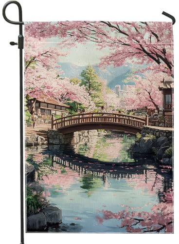 Drapeau de jardin à fleurs de cerisier - Bannière double face pour décoration de pelouse de style japonais - 30,5 x 45,7 cm