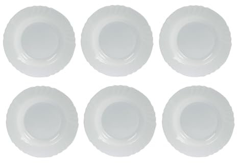 UNIQUE HOME LIVING Soup Plates Set of 6, 23.5cm (9) White Tempered Opal Glass Soup Plate Dinnerware Set, Stylish Deep Plate Set, Serving Plates Noodle Pasta Bowls, Dishwasher and Microwave Safe