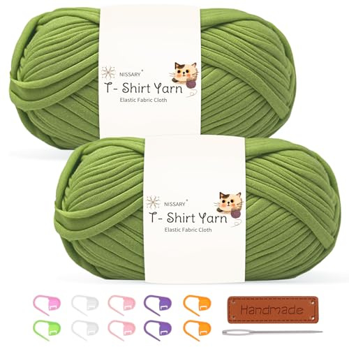 T Shirt Yarn for Crocheting 100gx2 Chunky Crochet Yarn Elastic Fabric Set – Ideal for DIY Bags, Blankets, Baskets and Home Decor Projects (Green)