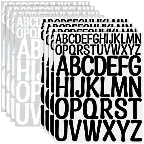 NISENTIA Buchstaben Aufkleber, 416 Stück/8 Blatt klebebuchstaben Schwarz Weiß, Selbstklebende Buchstaben Vinyl Sticker, Buchstaben zum Aufkleben Groß Wetterfest,für Postfach,Schilder,Adressnummer,DIY