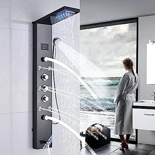Pannello Doccia a LED con soffione a Cascata, soffione a Pioggia e getti massaggianti per Il Corpo