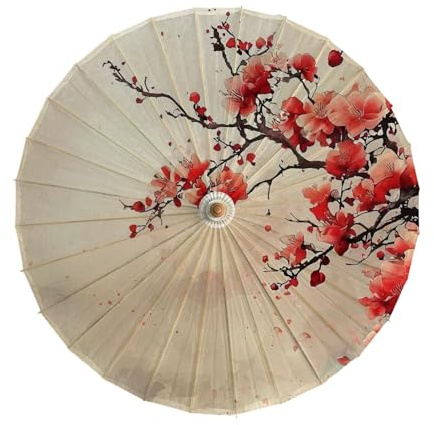 Odot 24 Costillas Paraguas de Papel Japonés, Estilo Clásico Sombrilla de Bambú Chino, Paraguas de Papel Engrasado Seda, para Bodas,Fiesta,Recitales de Baile Fotografía (Floral,84cm)