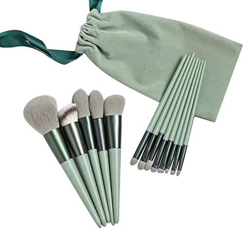 Generic Makeupborstar, Sminkmakeup Borste Set 13st Makeup Borste Grönt med 13 Datorer Sminkborstar och 1 Förvaringspåse för Både Daglig Användning och Resor