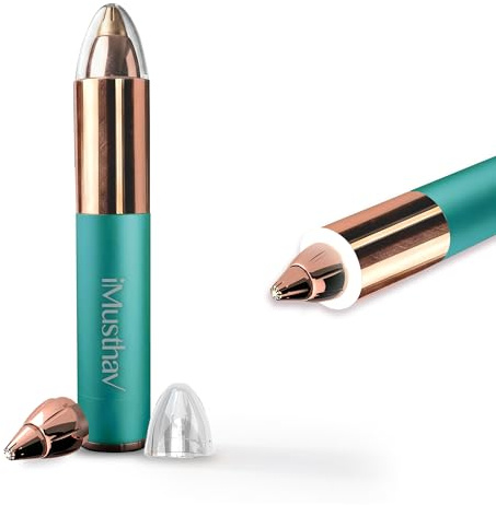 iMusthav Rasoir et tondeuse précision sourcils, nez et oreilles - Plaqué or 18 carats, doux pour la peau, LED 360°, piles incluses (Vert)