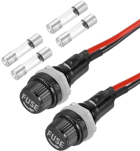 Kvartsman 2 set 5 x 20 mm säkringshållare, 250 V AC 10 A skruvlock finsäkringshållare med förlödade trådar och 3 A snabbblås glas säkringssats