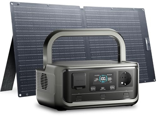 ALLPOWERS VOLIX P300 Generador Solar Portátil 300W(pico 600W)/256Wh,Batería LiFePo4,SAI<20ms,MPPT 110W max,Carga Rápida 80% en 1h,Incluye Panel Solar SOLAX SE100-100W,para Hogar Emergencias Exteriores