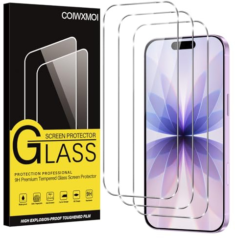 Coiwxmoi 3 delar skärmskydd för iPhone 17, härdat glas HD 9H hårdhet, reptåligt, anti-fingeravtryck, inga bubblor, transparent glasfilm