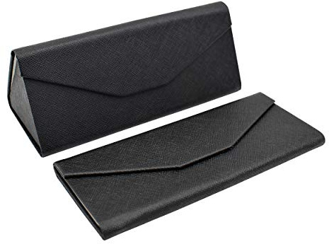 Real Sic Glasses Case for Men and Women - Magnetic Folding Hard Shell Sunglass Holder - Vegan Leather Eyeglass Protector, Variety of Styles Inspired by Solid Color - (Black)