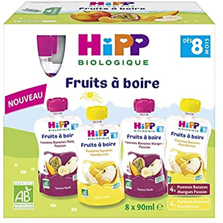 Hipp Bio Gourde Fruits à Boire Multipack 2 Variétés +8m 8 x 90ml