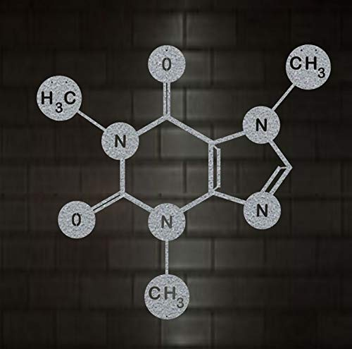 Dekadron Arte della parete del metallo, molecola della caffeina, decorazione della parete del metallo, grigio argento (46x43cm)