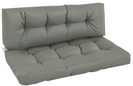 Outsunny 2Pcs Garden Tufted Pallet Cushion Seat Pad, Back Cushion Patio for Indoor Outdoor Use, 120L x 80W x 12Hcm, Grey