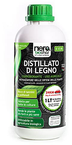 DISTILLATO DI LEGNO NERABIOCHAR 1 LT, corroborante, potenziatore delle difese delle piante. Estratto integrale di castagno a base di tannino, uso biologico.
