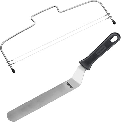 Westmark Taglia-torta con 2 fili da taglio seghettati + 1 paletta angolare, 39,5 cm, acciaio inox, lunghezza: 32 cm, simplex duo, argento/nero, 716022E9