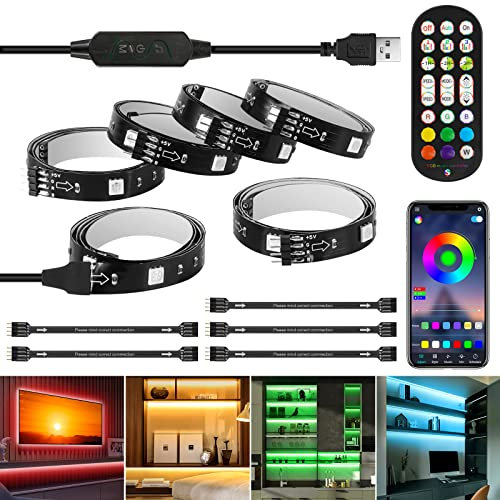 Strip Lights 3m, 6pcs 0.5m RGB LED for 43-65 Inch TV Backlight, App Control Color Changing With Remote, USB Light Strip Bias Lighting for PC Monitor Mirror Cabinet
