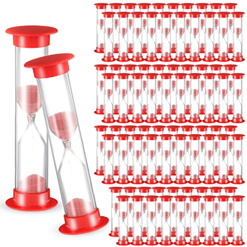 Queekay Set of 80 1 Minute Sand Timer Small Hourglass for Classroom One Minute Sandglass Clock Red Acrylic Hourglass Game Timer for Kids Preschool Teacher Supplies, 3.35 x 0.98 x 0.98 Inches