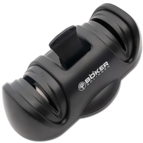 BÖKER SOLINGEN® zweistufiger Saugnapf-Rollenschärfer - Keramik Rollen-Schleifer für Messer - Profi Messerschärfer für Koch- & Schlachter-Messer - manueller Premium Küchenmesser-Rollschleifer