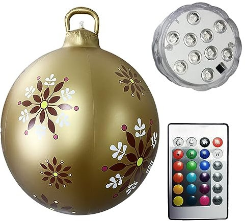 Starnearby Aufblasbare Weihnachtskugeln mit LED-Licht und Fernbedienung, 60cm PVC Riesige Weihnachtsball Weihnachtsdeko Outdoor, Weihnachtskugeln Ornamente für Hochzeit Festival Party