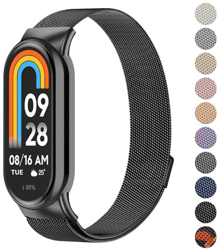 Oumida för Xiaomi Mi Smart Band 8 armband män kvinnor, metallarmband rostfritt stål nät klockarmband magnetiskt justerbart sport ersättningsarmband för Xiaomi Mi Band 8 ersättningsband