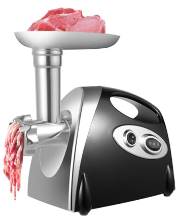 KLOOLIVE Elektrisk köttkvarn med 2 800 W korvhållare i rostfritt stål med 3 perforerade skivor