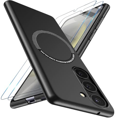 Giyer Handyhülle für Samsung Galaxy S24 Hülle mit Schutzfolie, Schutzhülle Galaxy S24 5G Case für Magsafe, Dünn Slim Hart Magnetisch Stoßfest Kratzfest Cover für Samsung S24 6.2 Tasche (Schwarz)