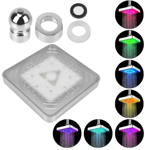 AYKNINGD Shower Head,Powerful Shower Head 3 colors Temperature Sensor Square Fixed Showerhead Rainfall Top Spray 7 Colors Gradual Changing LED Shower Head(7 color square)