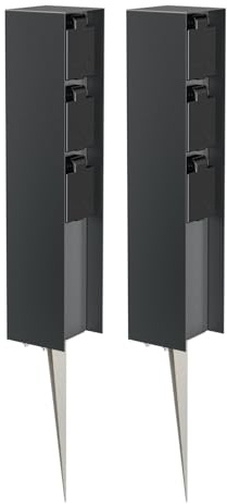 ledscom.de 2 Tomas de jardín Columna POMI con piqueta de Tierra para Exteriores, IP44, 3 vías, Antracita, Angular, 33cm