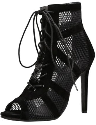 Botas de cuña negras para mujer alta zapatos con cordones para mujer, altura de tacón de 7 cm, sandalias de malla alta, botas de moda para zapatos planos para mujeres negras, talla 8, Le Noir, 43 EU