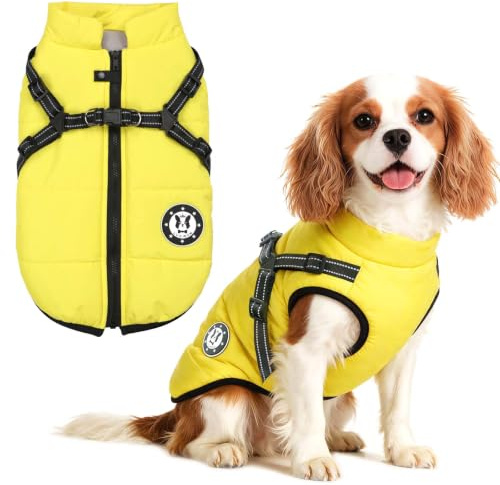 LUOWAN Manteau Chien Hiver Manteau pour Chien avec Harnais, Veste Imperméable pour Chiens de Ppetite Mmoyenne et Grande Taille, Lavable en Machine Bandes Réfléchissantes