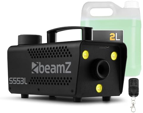 BeamZ S553L máquina de humo 550W con LEDs RGB y efecto estroboscópico, lista en 2,5 min, salida 50 m³/min, incluye 2L de líquido, compacta y portátil para fiestas y eventos