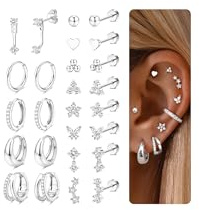 CASSIECA 13 Pares Pendientes Mujer Piercing Oreja Pendientes Acero Quirurgico Pendiente Aro Plata Piercing Helix Tragus Cartílago Múltiples Piercings Hipoalergenicos