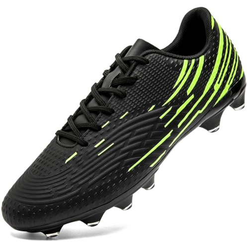 DimaiGlobal Men's Football Boots Firm Ground Soccer Shoe Women's Astro Turf Trainers Athletics Sport Futsal Shoes Teenager Profession Competition Outdoor Cleats Unisex 9UK Black/Green