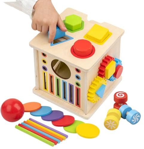 Genérico Cubo de Actividades - Juego de Madera | Centro de Aprendizaje para niños pequeños, sensorial, Tablero multitarea, Desarrollo temprano de Habilidades, Entrenador de motricidad Fina, Centro