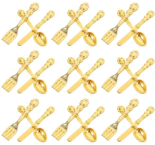 ZUNOXAZ Set 36 Pezzi Posate in Lega Miniatura Micro Stoviglie per Casa delle Bambole Accessori Giocattolo per Pranzo Materiale Durevole Design Realistico per