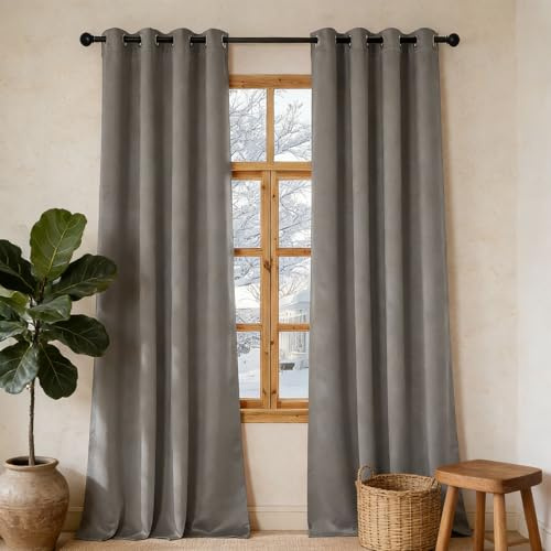 LIHUANE Cortinas Termicas 270 x 110 cm Conservación del Calor Cortinas Salon Opacas Aislamiento Acústico para Dormitorio Juvenil Lindas de Casa Comedor, Gris