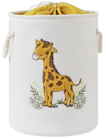 Cesto Ropa Sucia Bebe, Cesta Almacenaje para Habitación Infantil, Organizador Juguetes Infantil Cesto Ropa Plegable de Tela con Cierre de Cordón, Tema Selva, Cesta con Animales Cestos Juguetes, Jirafa