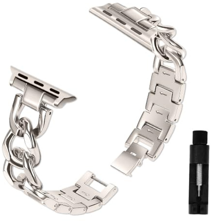 VanHooc metallarmband för Apple Watch 38/40/41/42 mm, Starlight | Cowboy kedja klockarmband snyggt andas hållbart justerbart för iWatch Series 11/10/9/8/7/6/5/4/3/2/1/SE 3/2/1