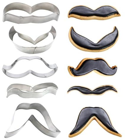 KALAIEN 5 Pieces Man Mustache Cookie Cutter Set Stainless Steel Cookie Cutter Fondant Biscuit Baking Mould