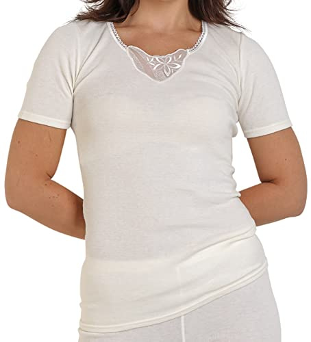 Moser care and support wear Damen Angora Unterhemd mit Spitze, 30% Angoraanteil, Thermounterwäsche (36/38 - S, Natur)
