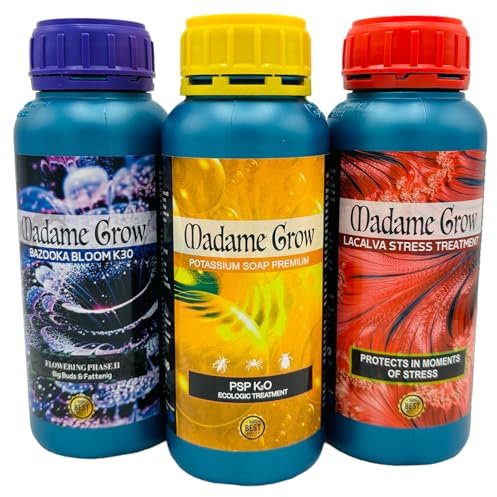 MADAME GROW Fertilizante 420 plantas verdes Abono para plantas verdes Abono líquido plantas Fertilizante para el crecimiento universal Fertilizante para la floración PACK CULTIVO CALIFORNIA 3x500ml
