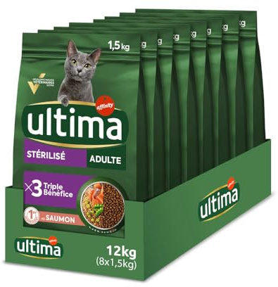 Ultima Croquettes pour Chat Stérilisé Adult avec du Saumon - Pack 8 x 1,5kg