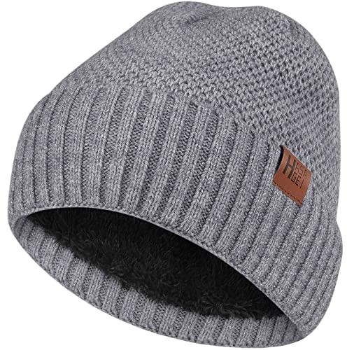HASAGEI Gorro de Punto para Hombres y Mujeres, Gorro de Invierno Transpirable con Forro Polar Suave, Gorro de Invierno Unisex (Gris)
