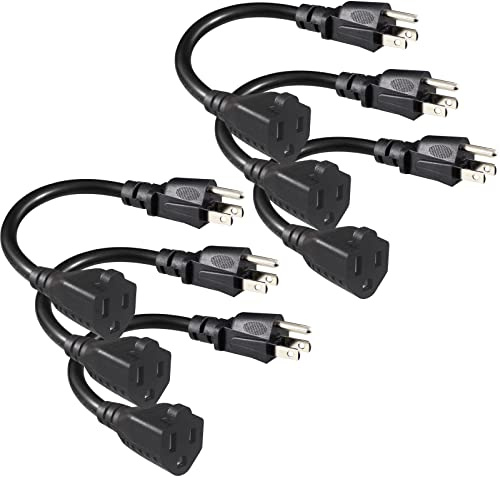 [6 Pack] Short 3 Prong Power Extension Cord - 6inch Black Mini Indoor Grounded Extension Cord,16AWG Small Electrical AC Extension Cord for Outlet Saver,Rated for 13AMP Home Appliance Extender Lead
